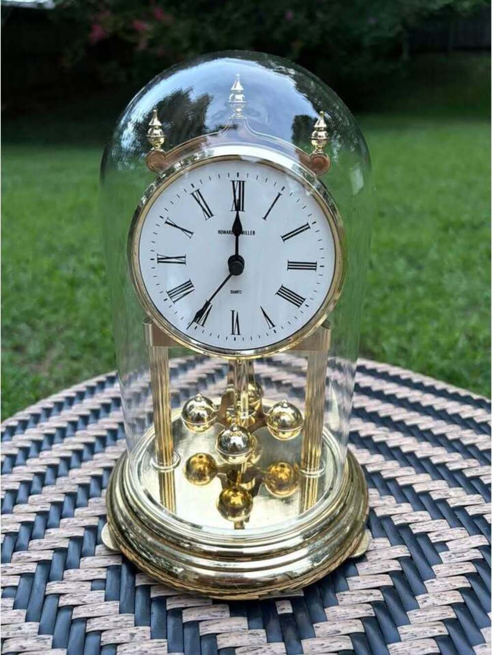 READ DESCRIP Howard Miller Anniversary Torsion Clock Glass Dome Roman Numerals